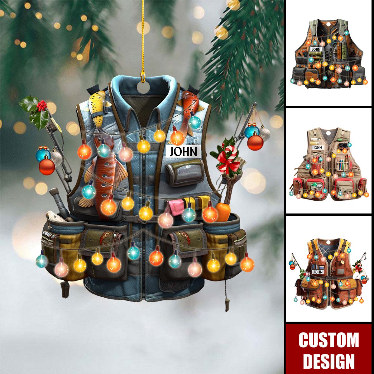 Personalized Fishing Vest Christmas Ornament, Gift For Fishing Lovers