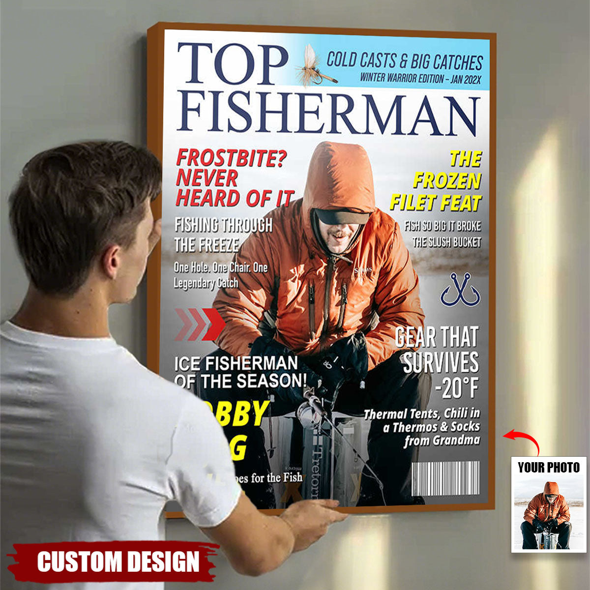 Custom Ice Fishing Magazine Cover, Fishing Gifts for Men, Fishing Gifts for Him, Fishing Dad Gift, Fishing Lover Gift
