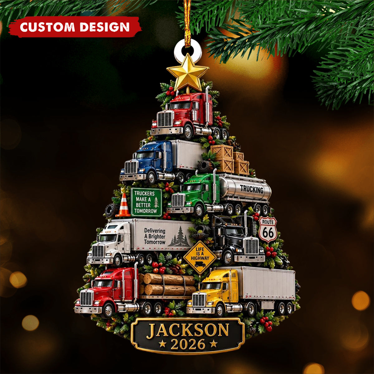 Personalized Semi Truck Christmas Ornament, Trucker Keepsake