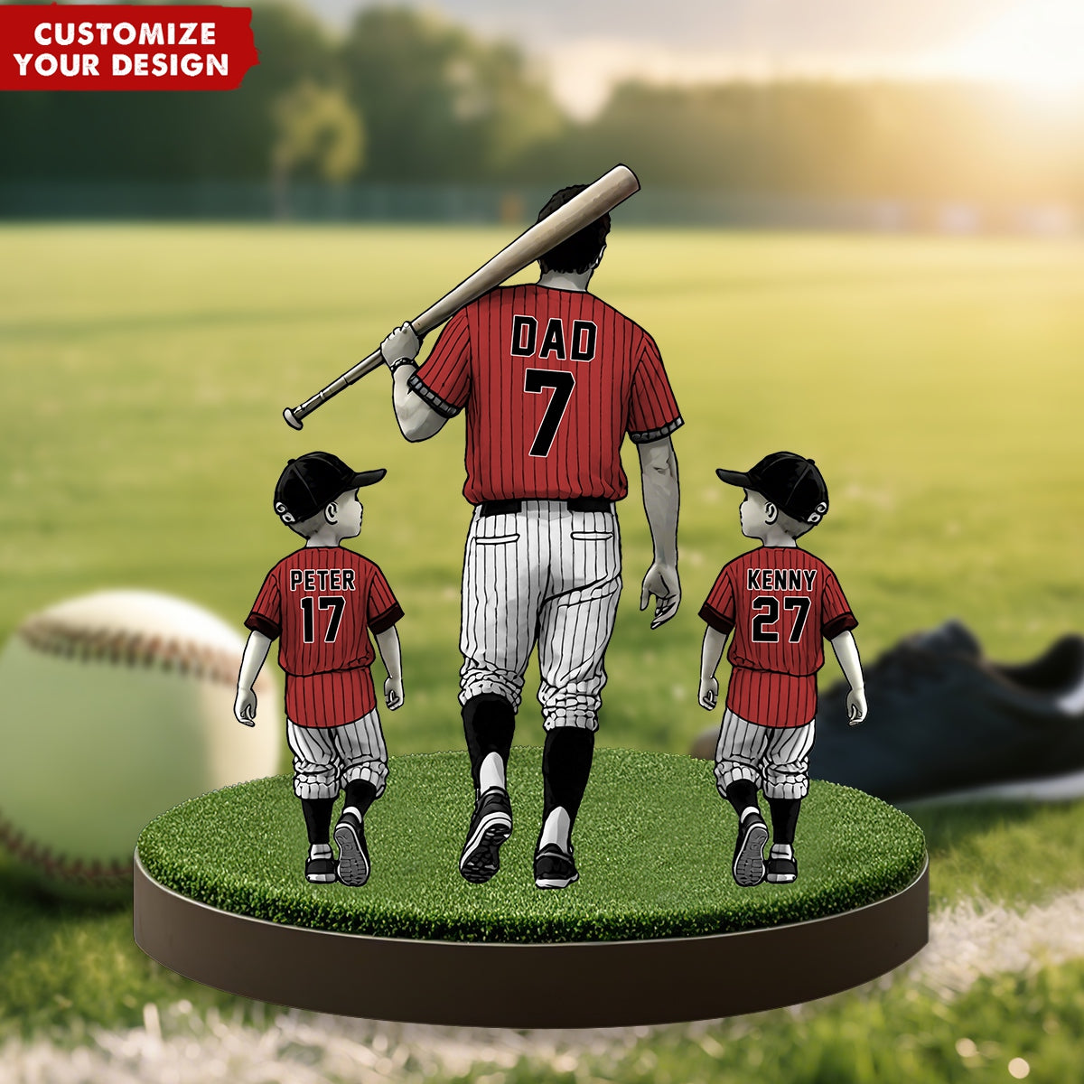 Baseball Dad And Kids - Personalized Acrylic Plaque, Father's Day Gift for Dad, Gift for Husband