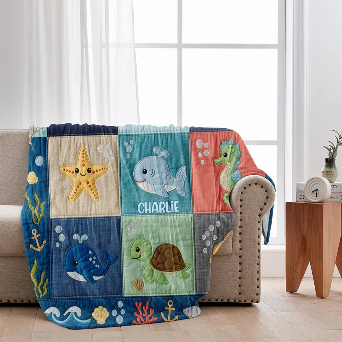 Cute Sea World - Personalized Kid Blanket