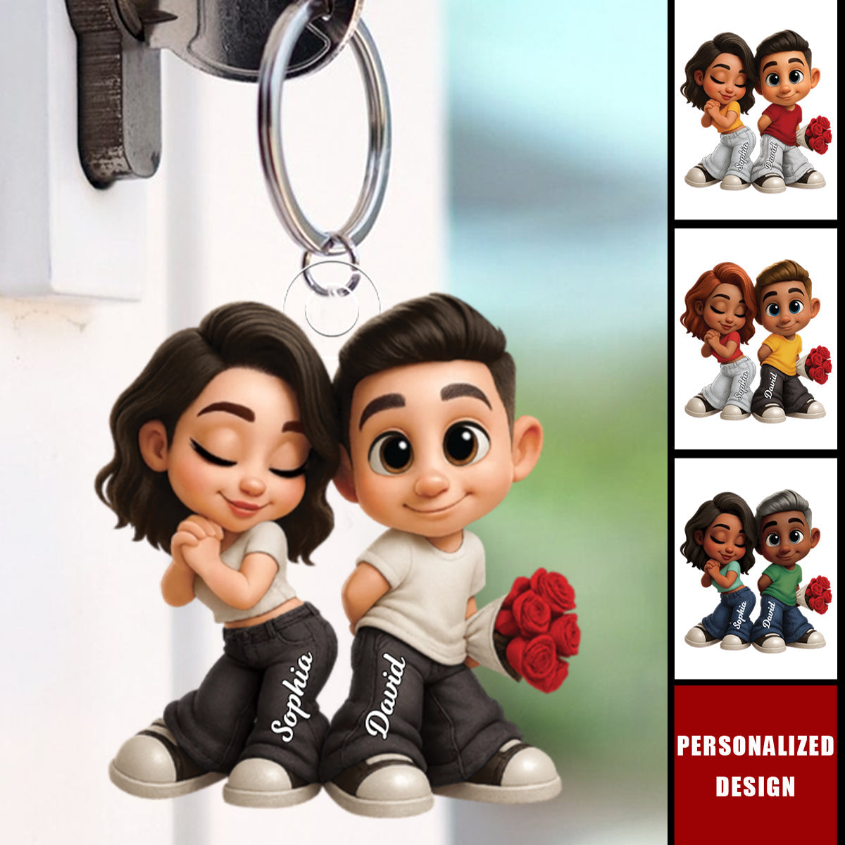 Personalized Together Y2K Couple Keychain - Gift for Couple, for Him, for Her