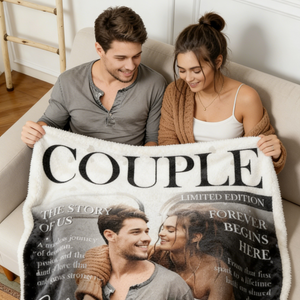 Personalized Love Story Couple Magazine Cover Blanket - Gift For Romantic Couple