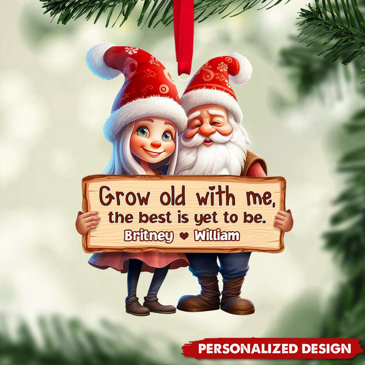 Grow Old With Me, The Best Is Yet To Be, Couple Gift, Personalized Acrylic Ornament, Santa Couple Ornament, 2024 New Release Christmas Gift