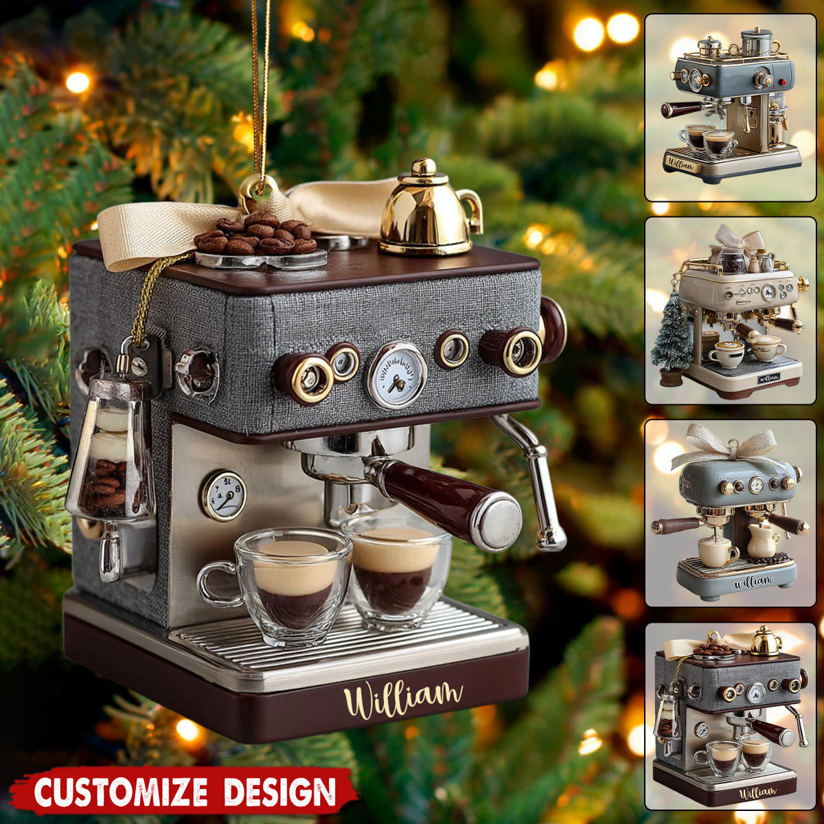 Personalized Coffee Machine Ornament- Gift For Coffee Lovers