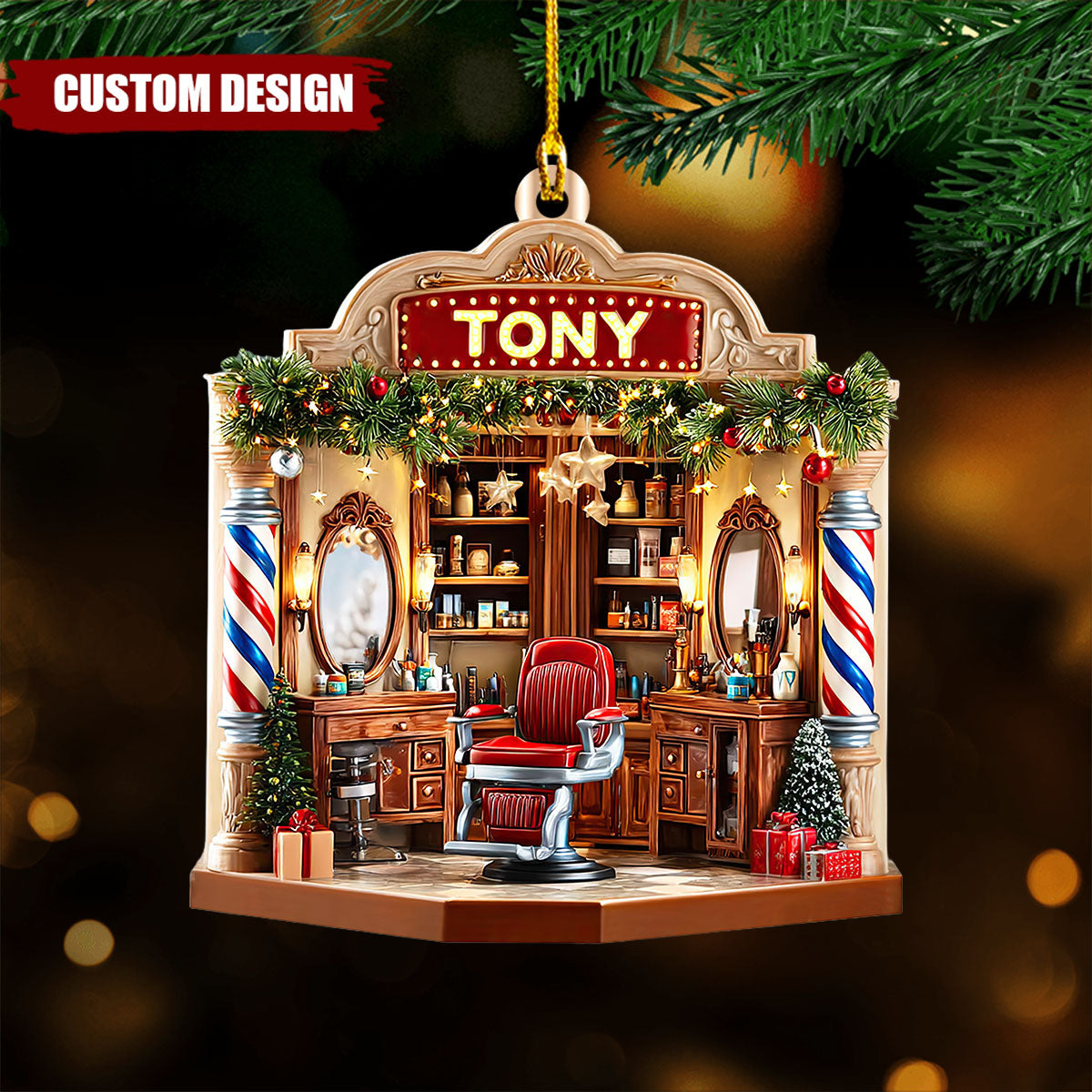 Personalized Barber Shop Christmas Ornament
