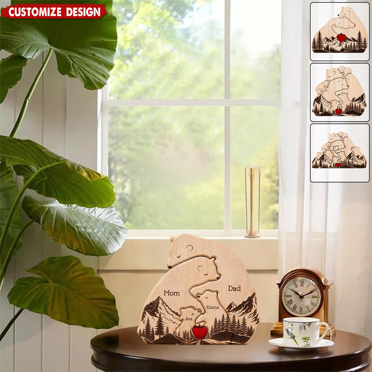 Hugging Bear Family New Version - Personalized Wooden Bear Family Puzzle