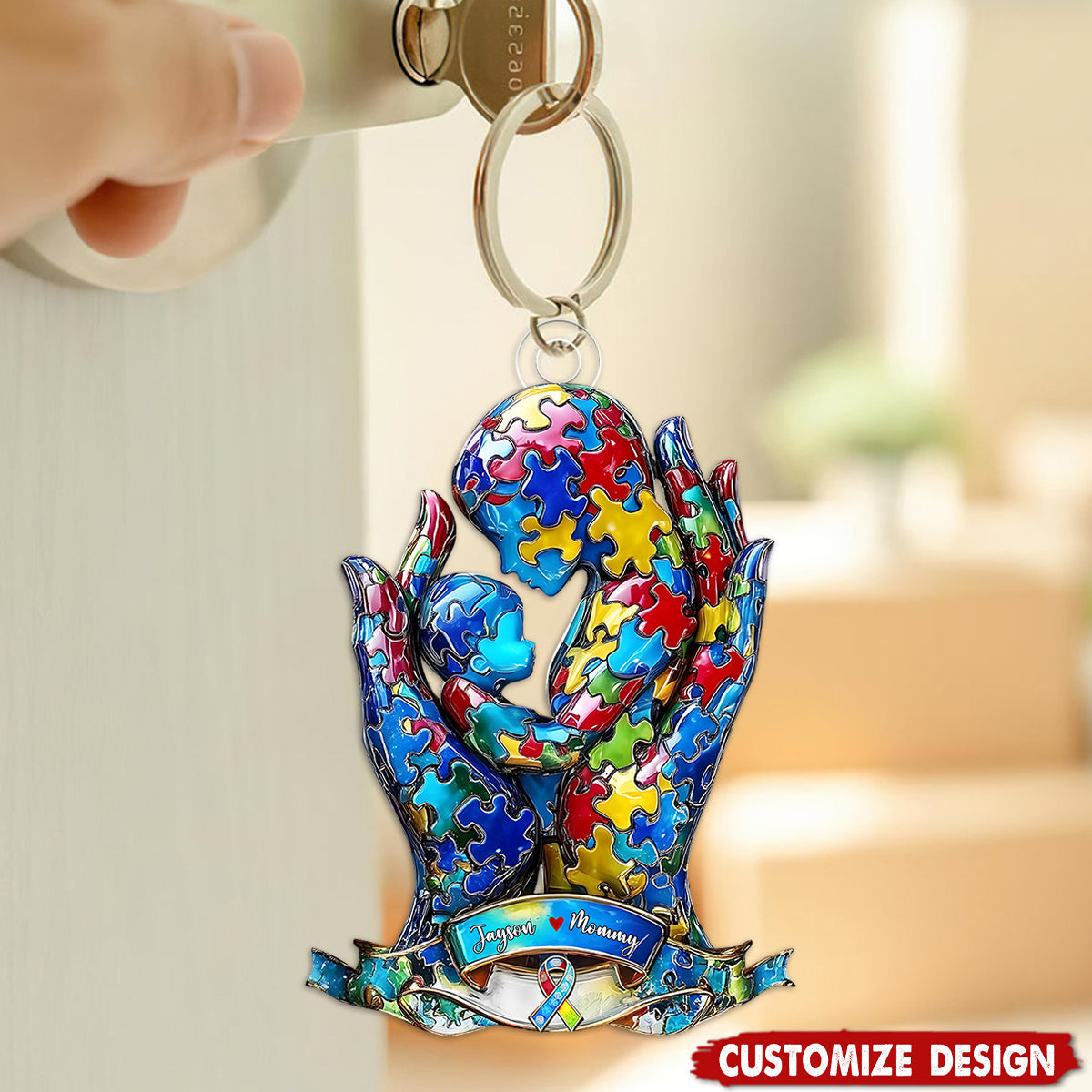 Mom And Kid - Personalized Autism Awareness Keychain