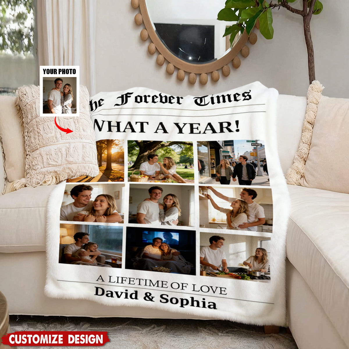Personalized Newspaper Couple Blanket