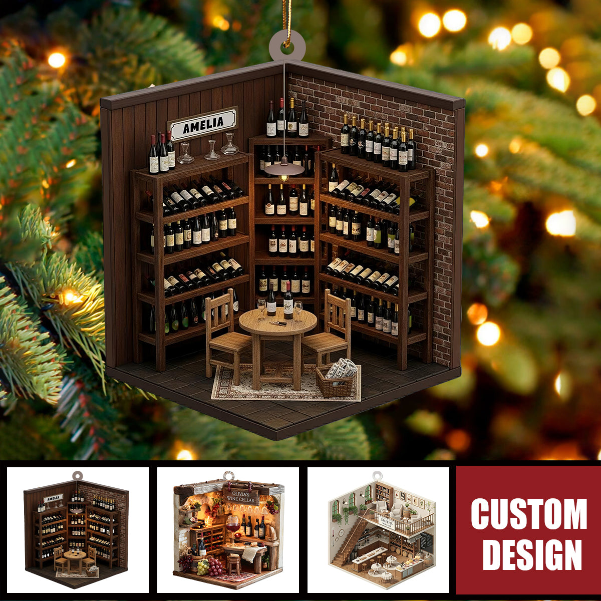 Personalized Wine Cellar Christmas Ornament - Gift For Wine Lover