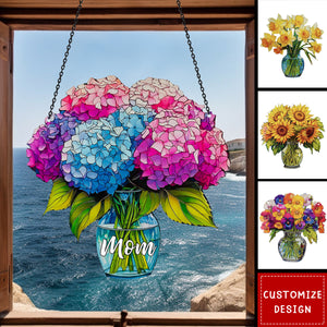 Everlasting Flower in Vase - Personalized Window Hanging Suncatcher Ornament
