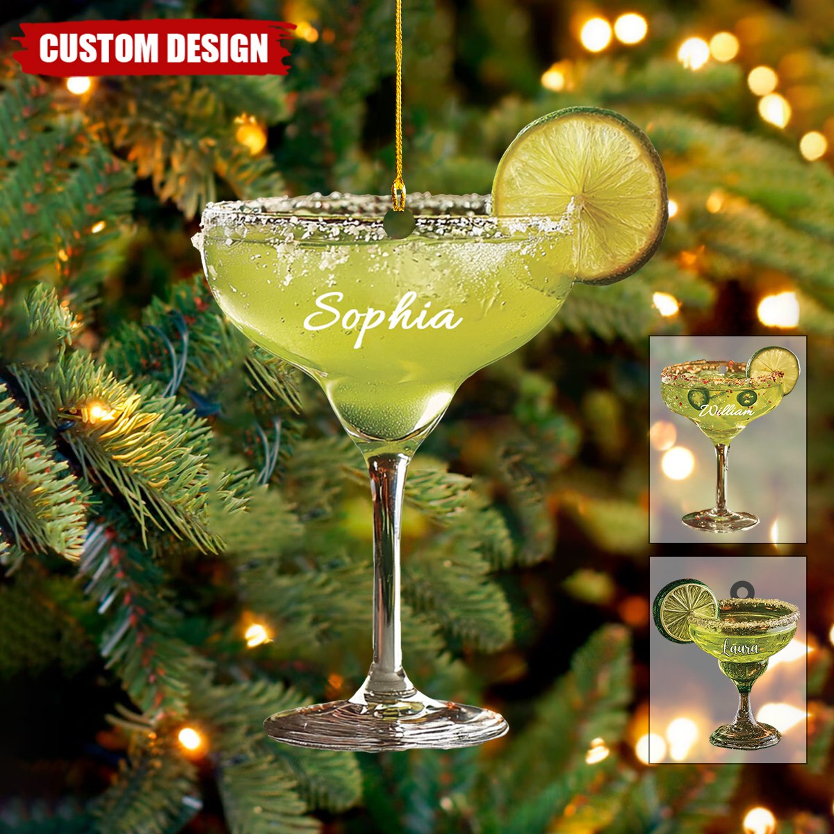 Personalized Margarita Cocktail Acrylic Christmas Ornament,  Bar Drink Gift