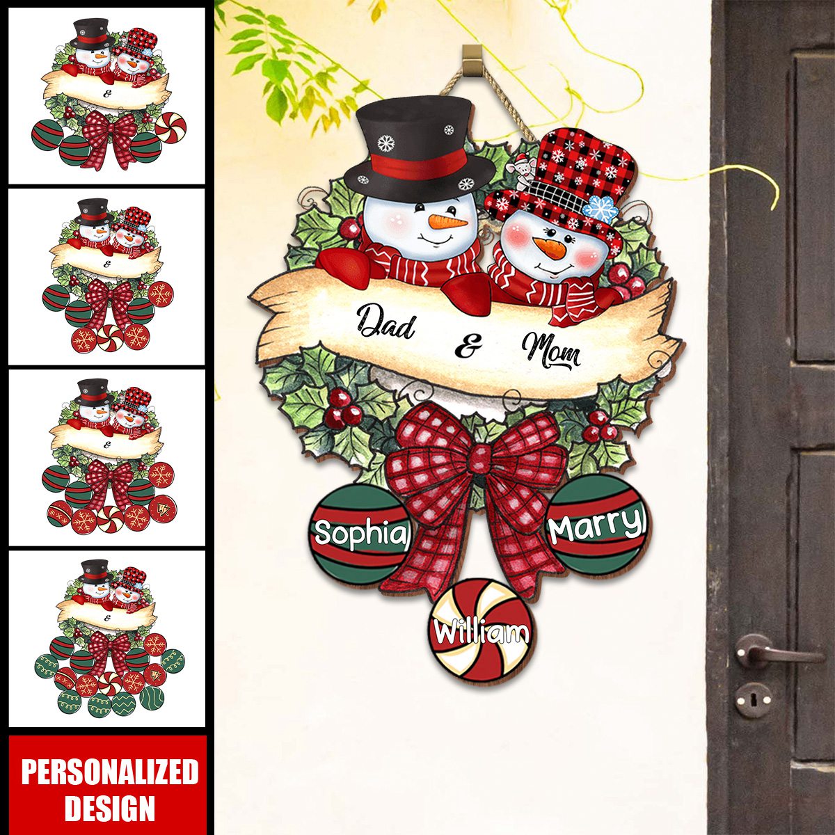 2025New Release Snowman Grandpa & Grandma Mom & Dad-Christmas Ball Kids Personalized Wood Sign