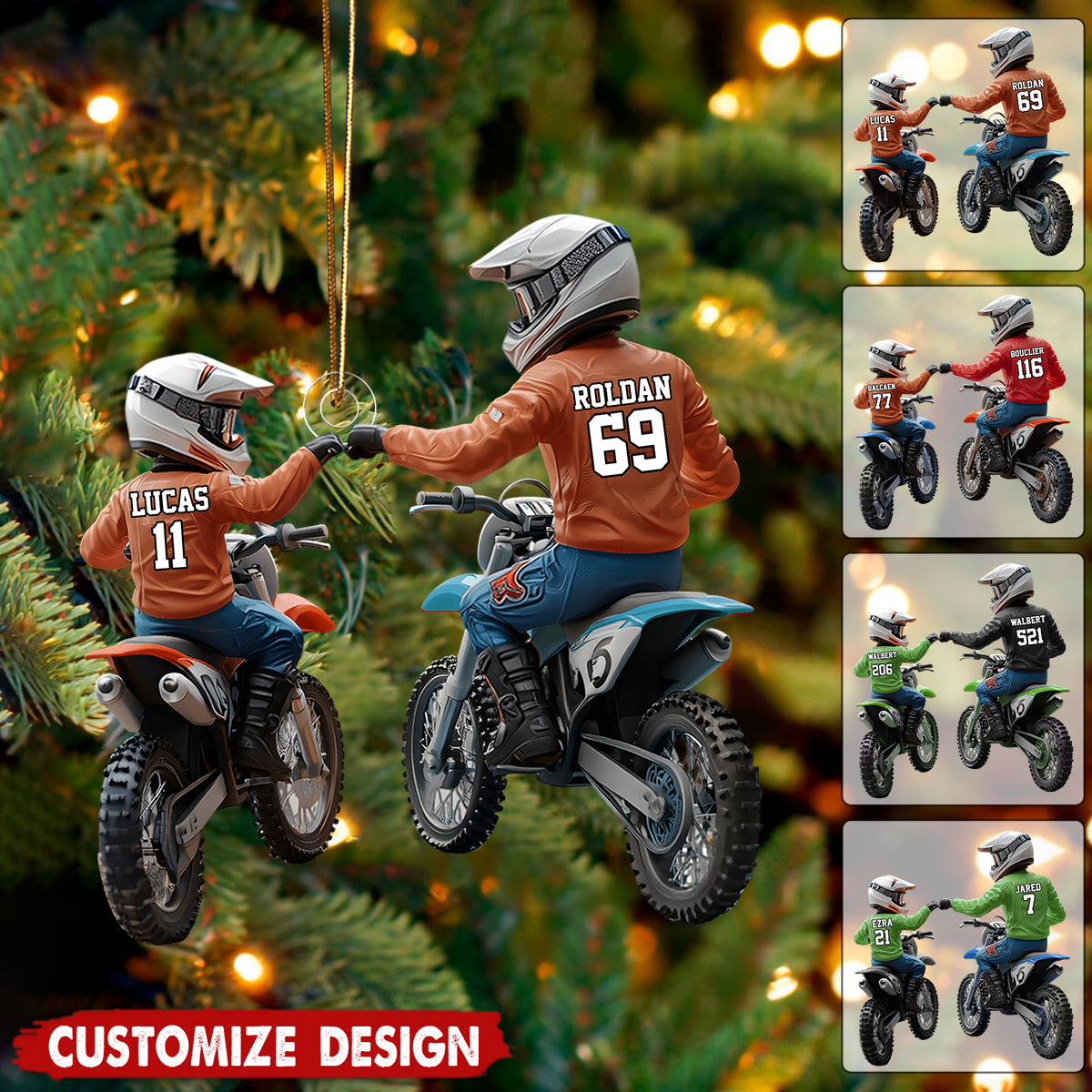 Dirt Bike Dad And Kid - Personalized Dirt Bike Acrylic Ornament