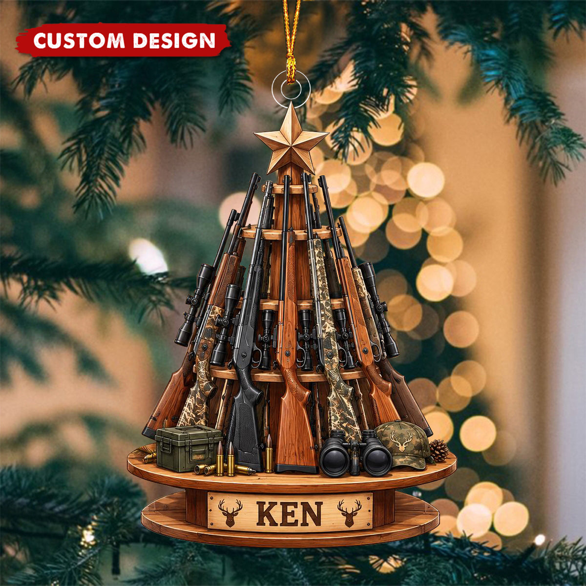 Personalized Hunting Rifle Christmas OrnamentHunter Name Gift