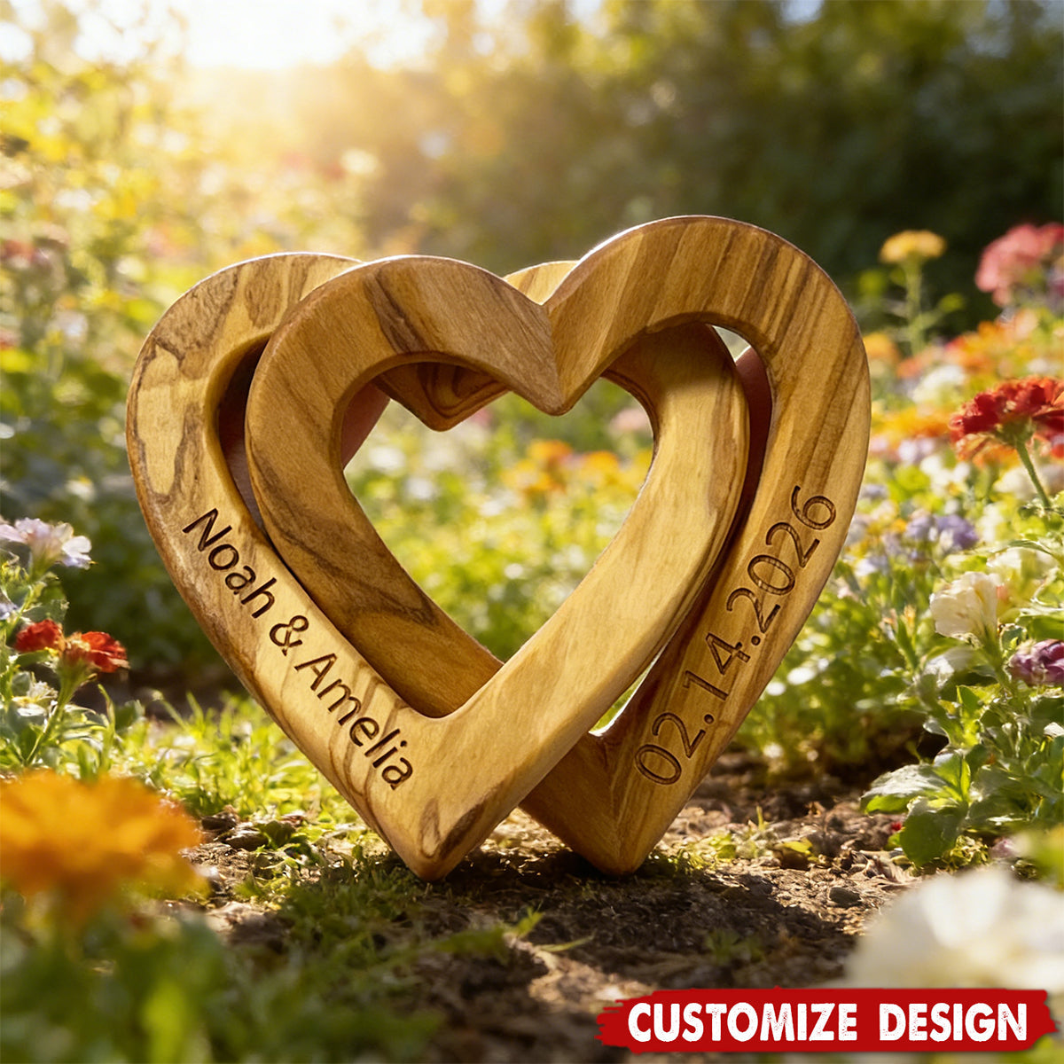 Interlocking Hearts Personalized Wood Sculpture, Wooden Infinity Hearts, Valentine’s Day Gift