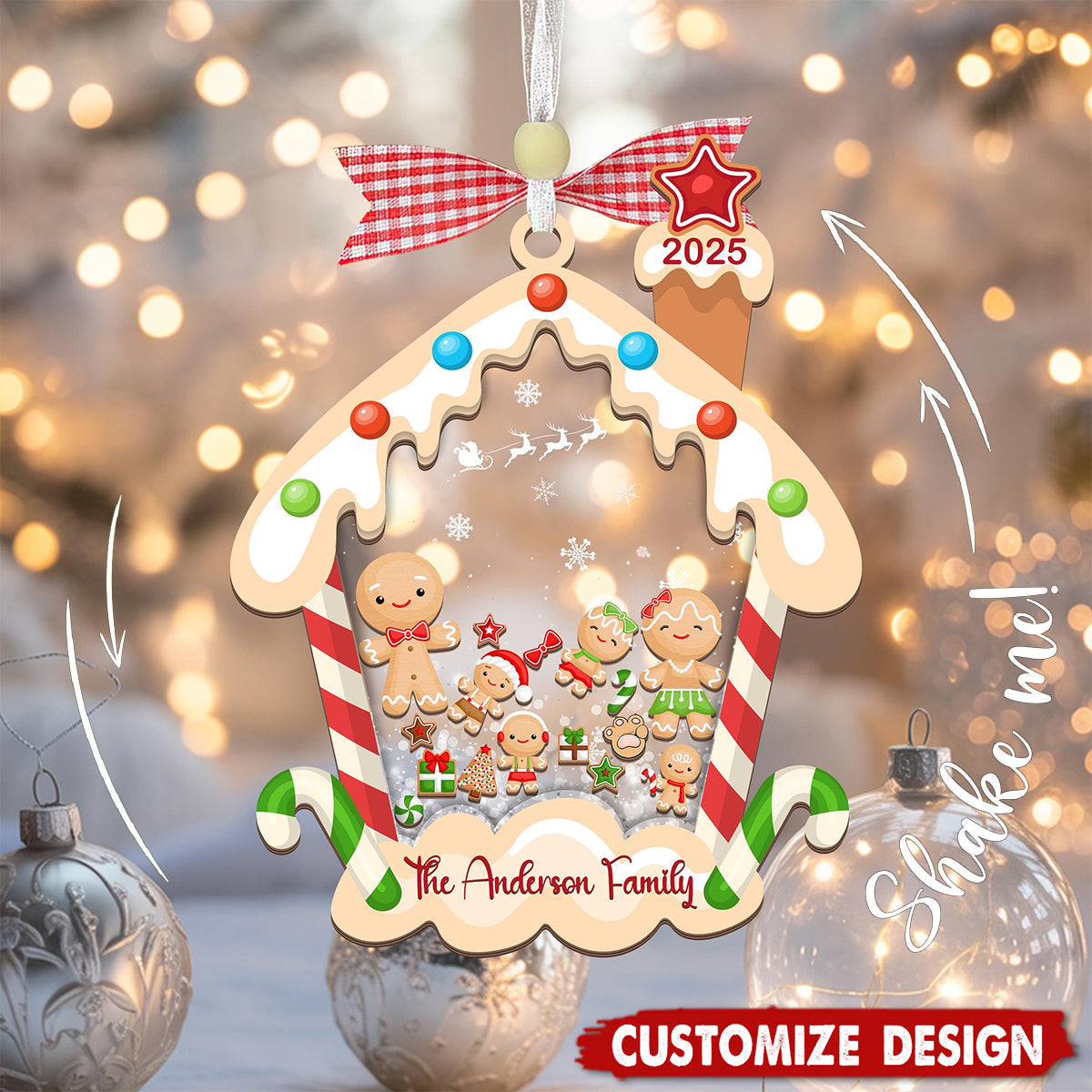 Personalized Gingerbread House Family Christmas Shaker Ornament, Custom Family Ornament 2025, Customized Cookie Ornament Gift for Christmas