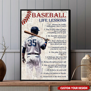 Personalized Baseball Life Lessons Poster - Gift For Baseball Athletes, Coaches, and Fans