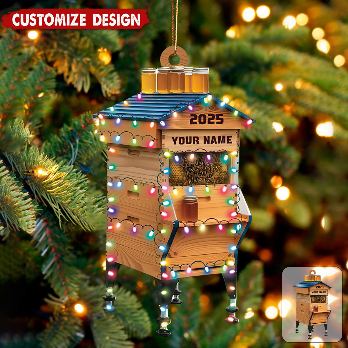 Personalized Beehive Christmas Ornament: Acrylic Ornament, Beekeeper Gifts