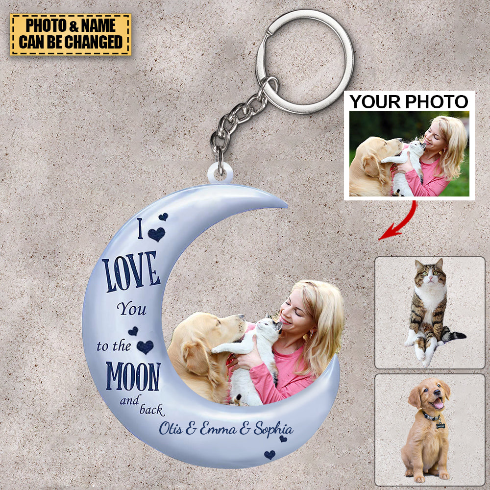 I Love You To The Moon Personalized Acrylic Keychain - Gifts For Dog Lover-Custom Your Photo/Name