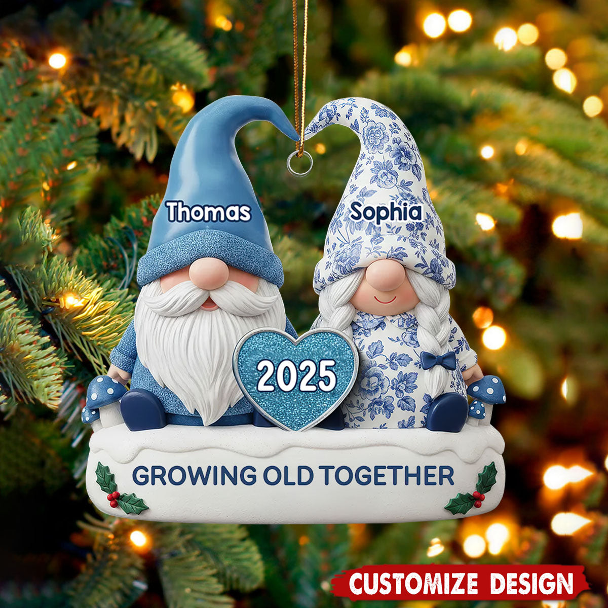 Personalized Vintage Floral Toile De Jouy Pattern Couple Ornament