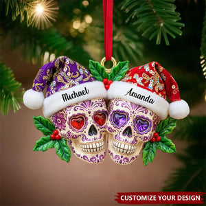 Personalized Christmas Skull Couple Acrylic Ornament, Gifts For Christmas
