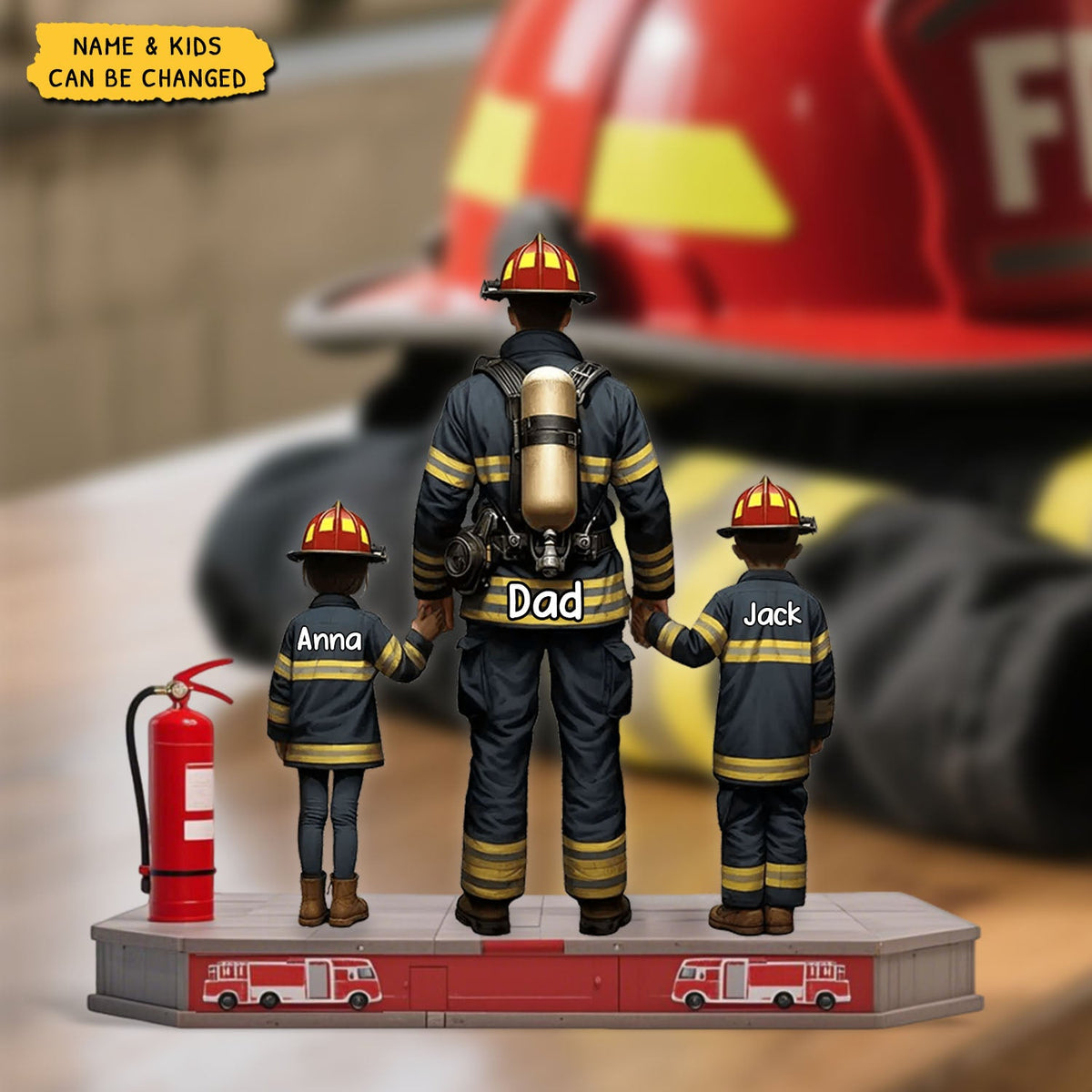 Firefighter Dad And Kids - Personalized Acrylic Plaque, Father's Day Gift for Dad, Gift for Husband