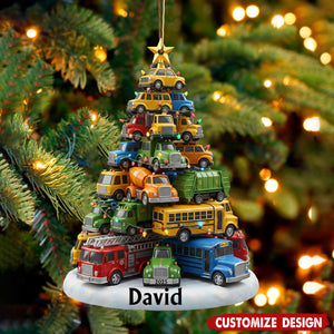Trucks Christmas Tree - Personalized Kid Custom Shaped Acrylic Ornament