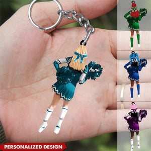 Personalized Cheerleading Pom pom Girl Keychain-Gift For Cheerleading Lovers