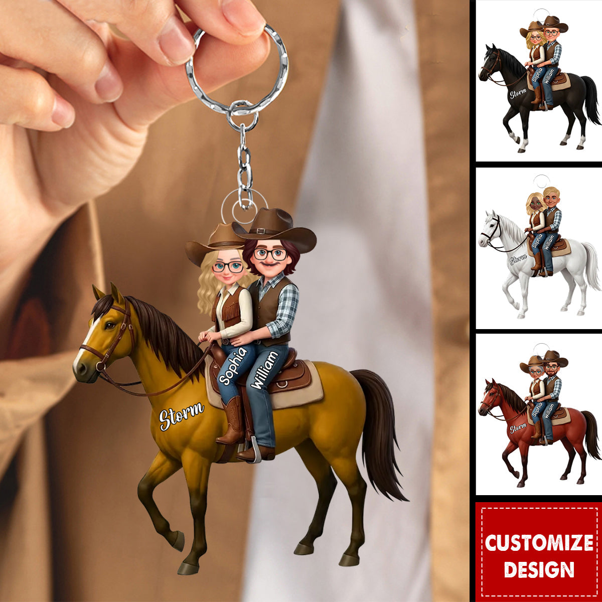 Personalized Horse Rider Couple Acrylic Keychain - Gift For Couple, For Horse Lovers
