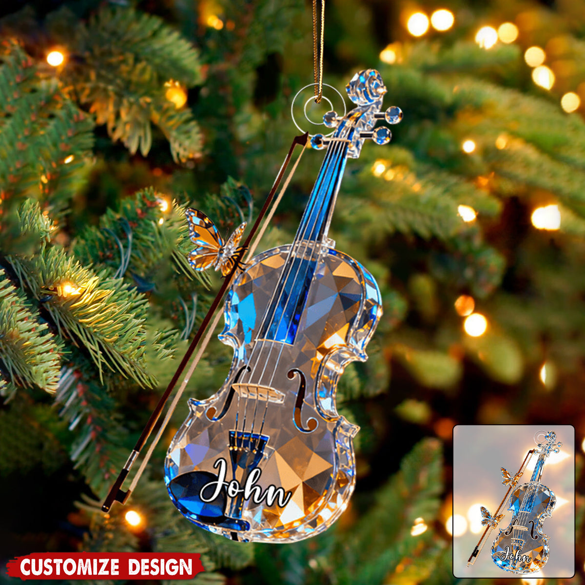 Personalized Violin Crystal Effect Ornament,Gift for Violinist