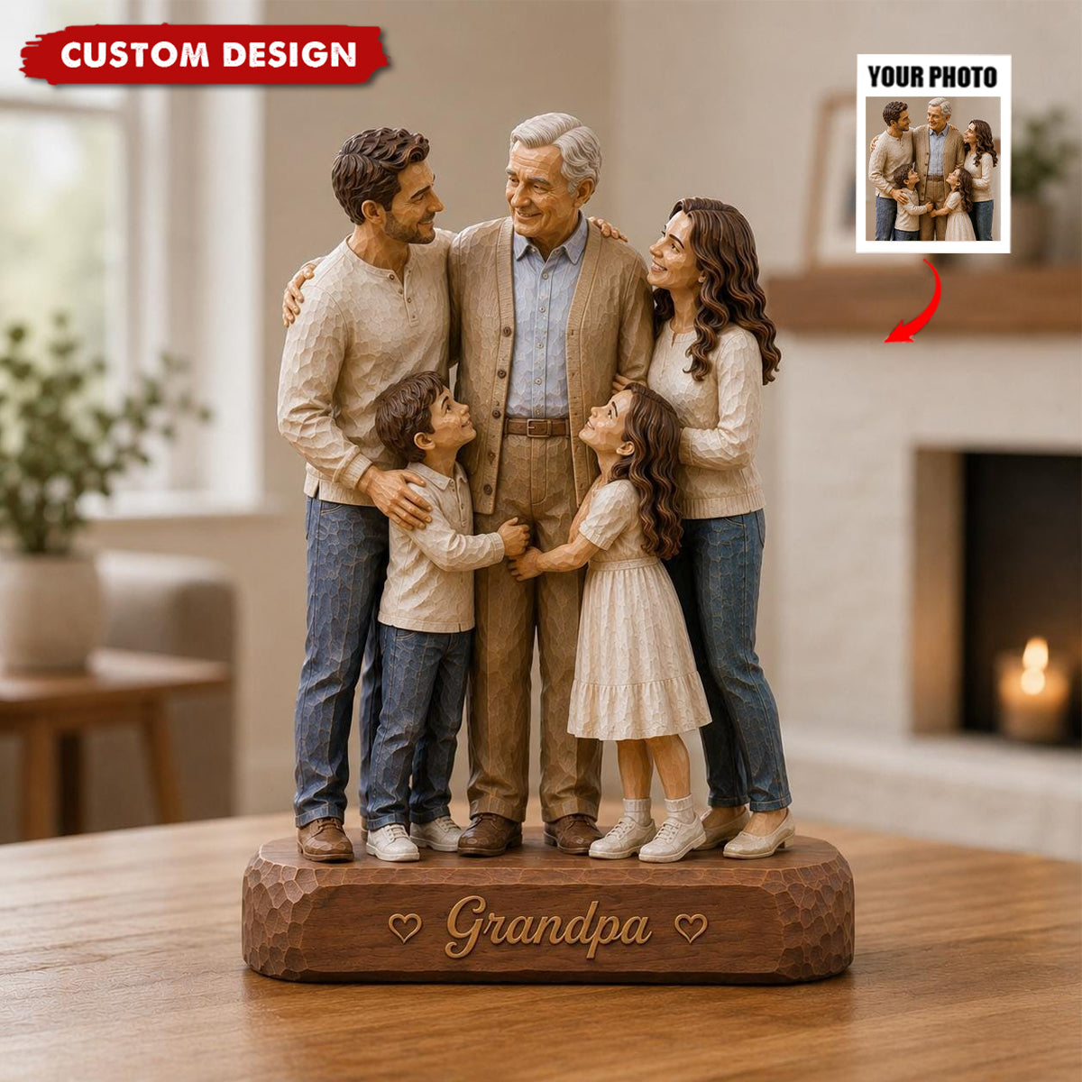 Personalized Portrait 2D Wooden Sign - Gift For Couple,Family,Grandma,Mom,Kid,Dog Cat Lovers