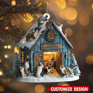 Personalized Cat Farm Ornament with Barn and Cats, Custom Christmas Decor for Cat Lovers, Pet Holiday Gift, Farmer Ornament