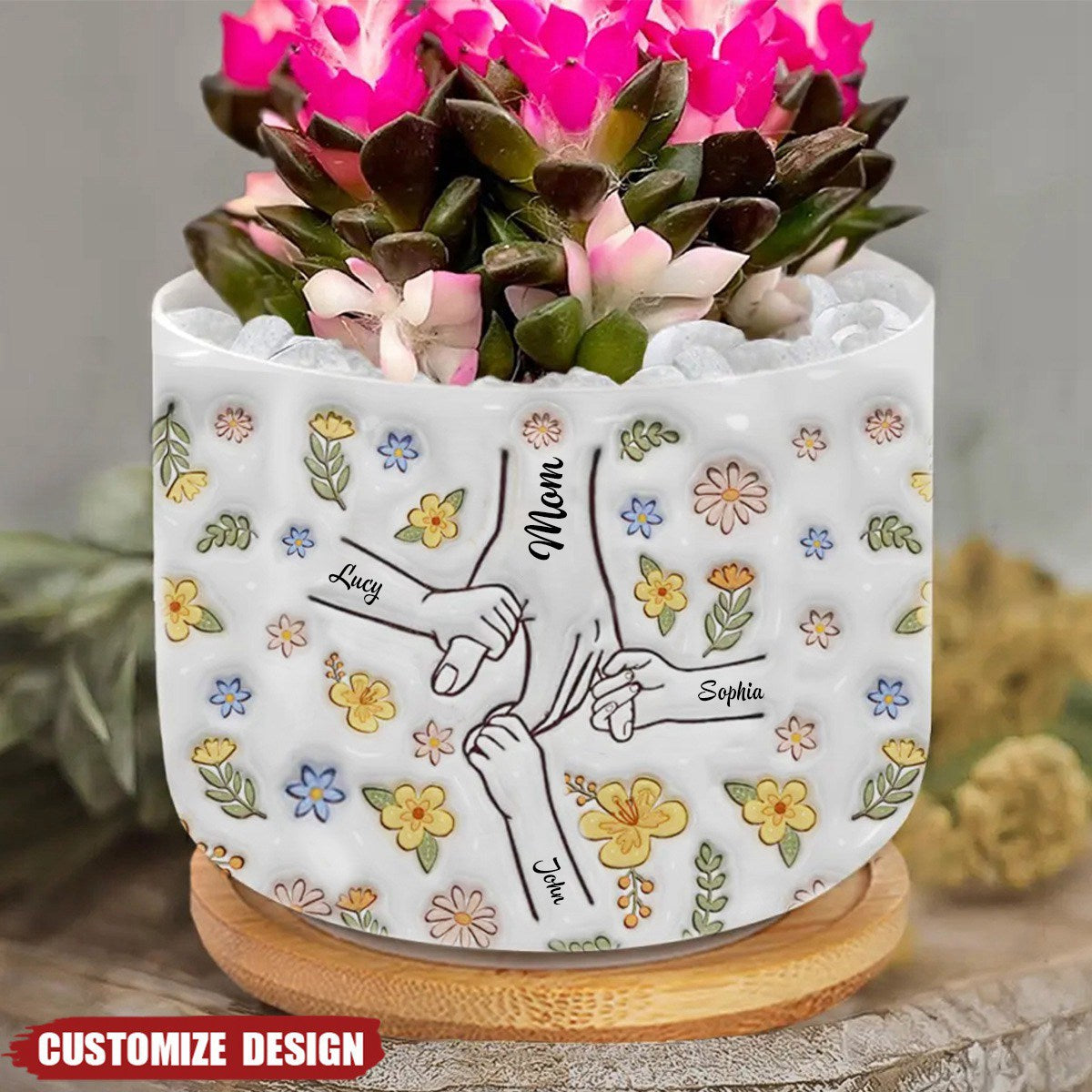 Floral Mom/Nana Hands Together- Personalized Ceramic Plant Pot - OKBANDS
