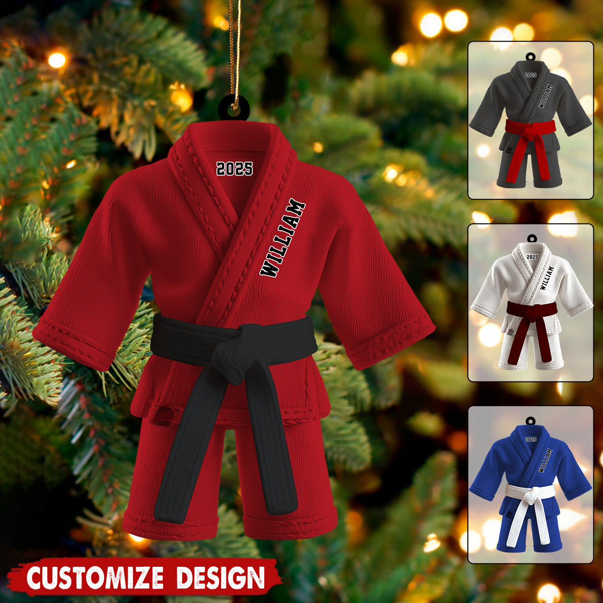 Personalized Black Belt Karate Christmas Ornament