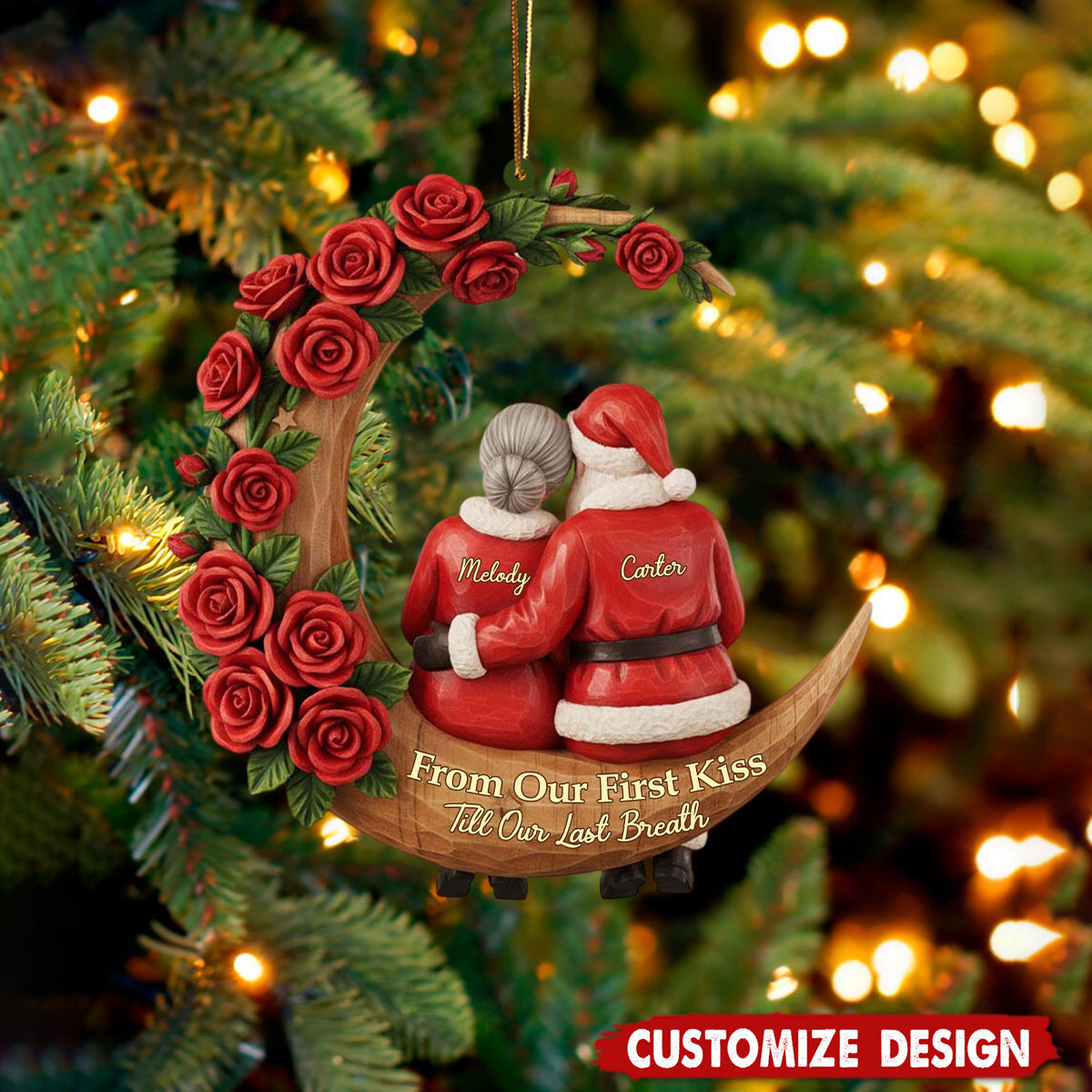 Personalized From Our First Kiss Till Our Last Breath Couple Christmas Ornament