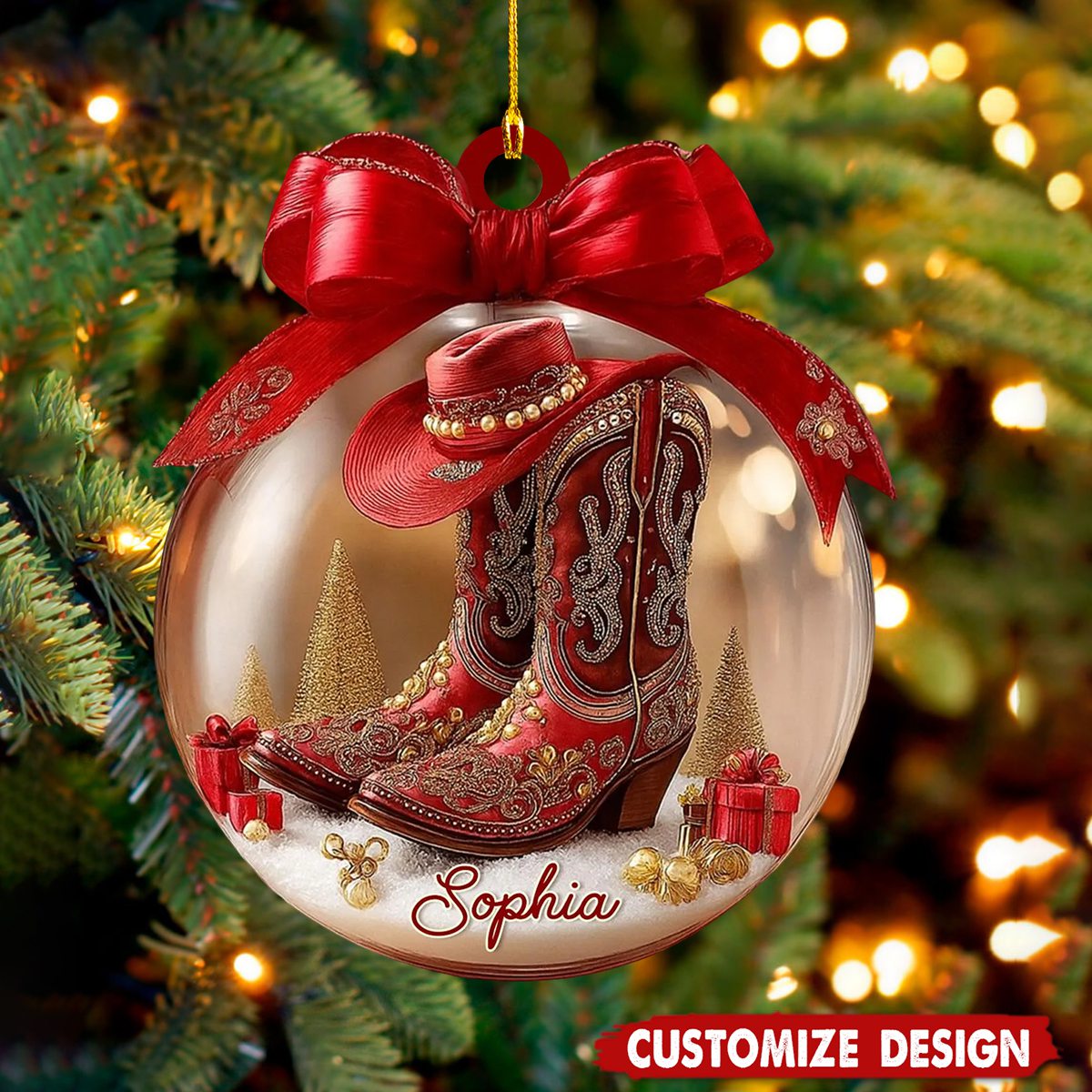 Personalized Cowgirl Boots Christmas Ornament - Gifts For Cowgirl