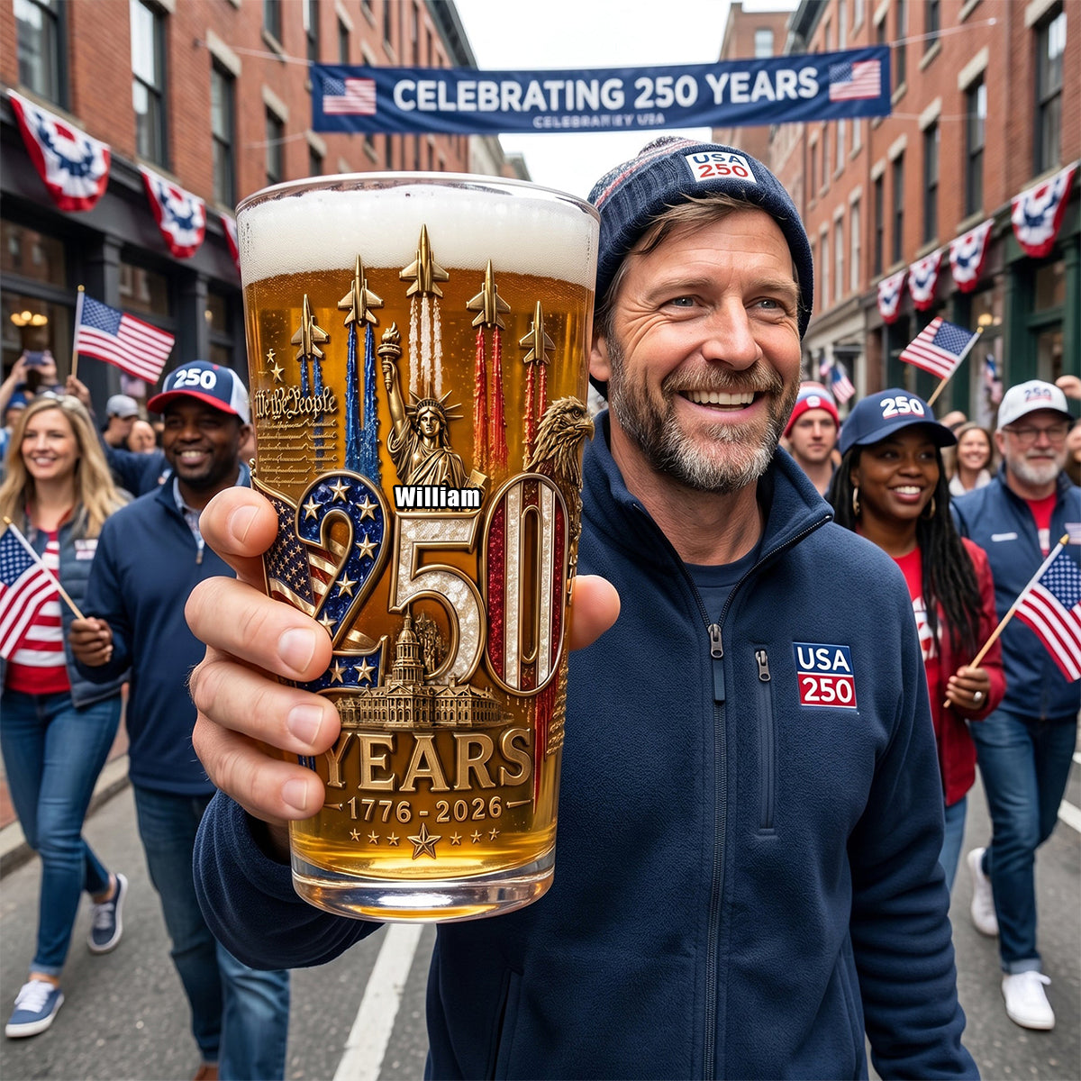 America 250th Anniversary Beer Glass - Personalized Gifts For Patriotic