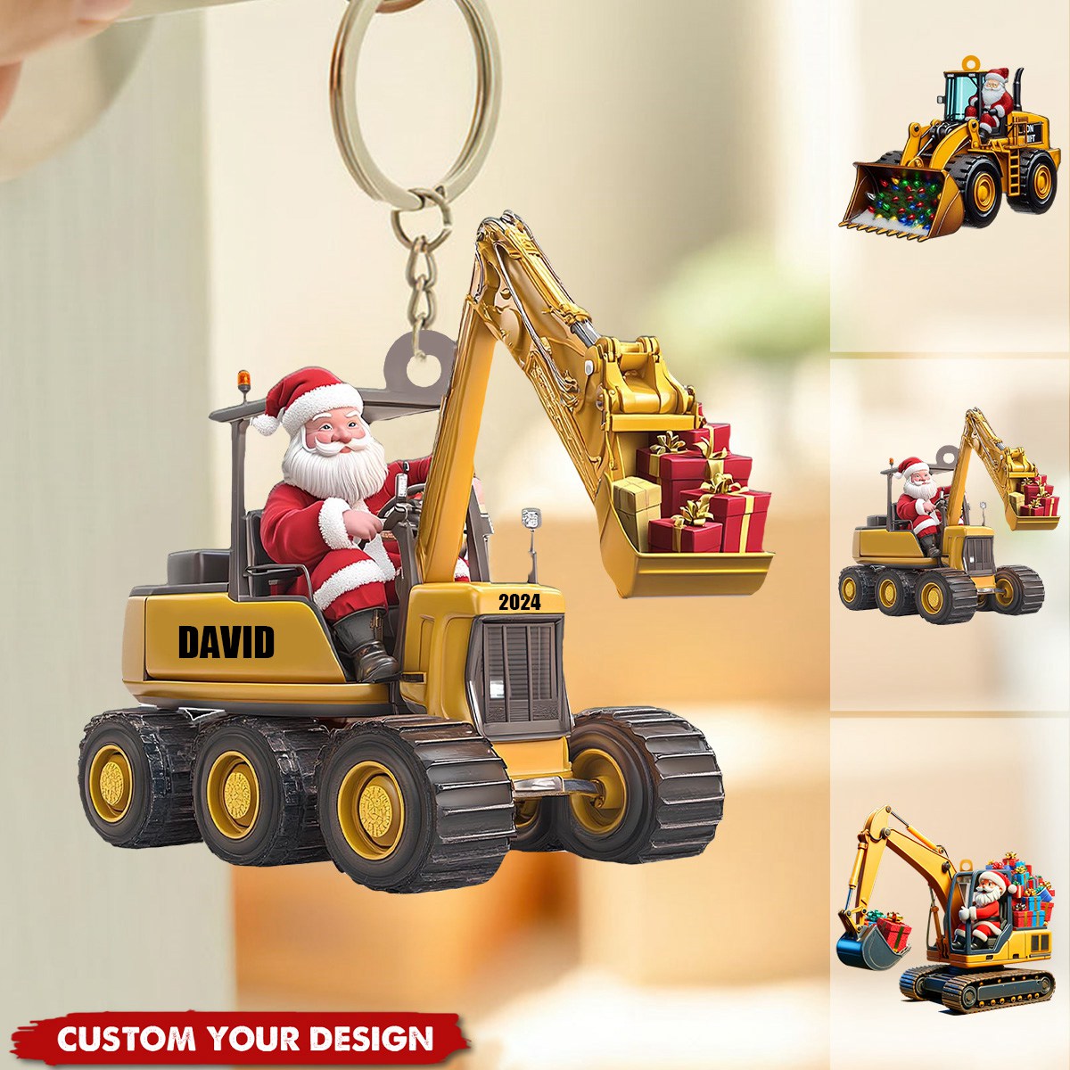 Personalized Santa on The Excavator Keychain, 2024 New Release Gifts For Kids