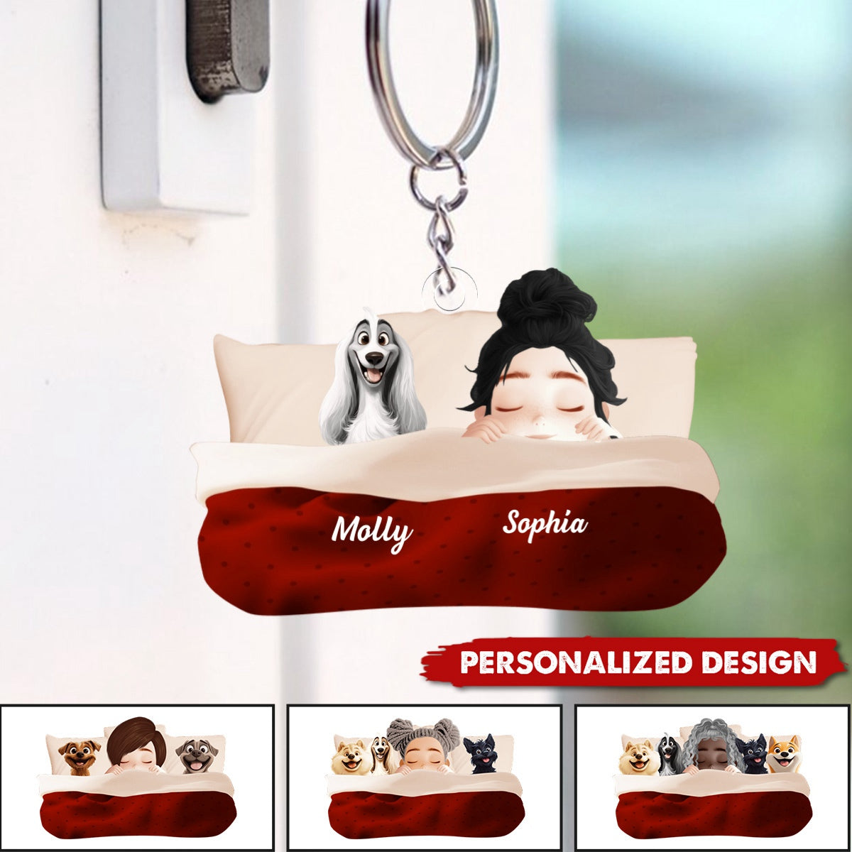 Personalized Sleeping With My Dog Keychain