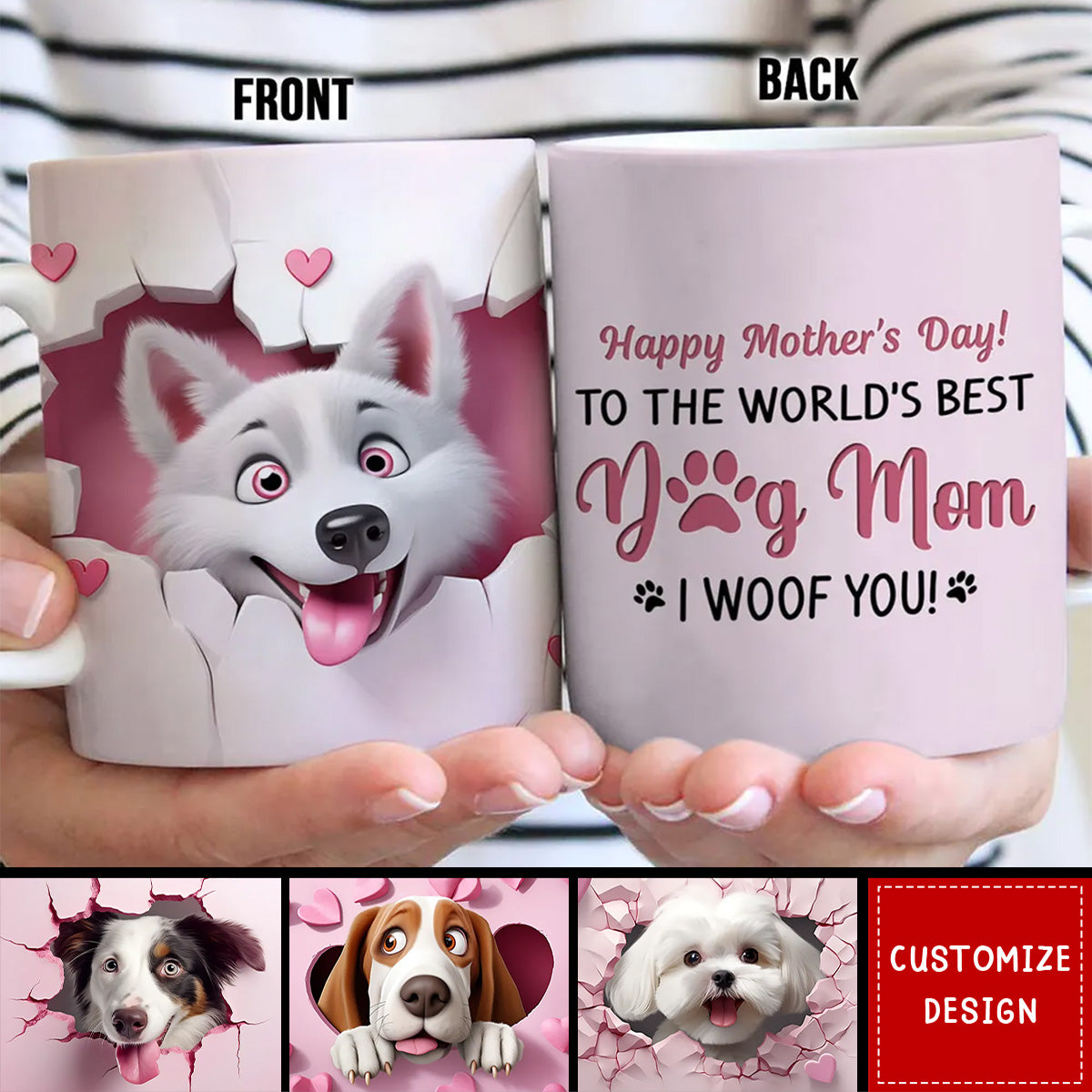 Happy Mother's Day Dog Mom Personalized Mug, Mother's Day Gift for Dog Moms