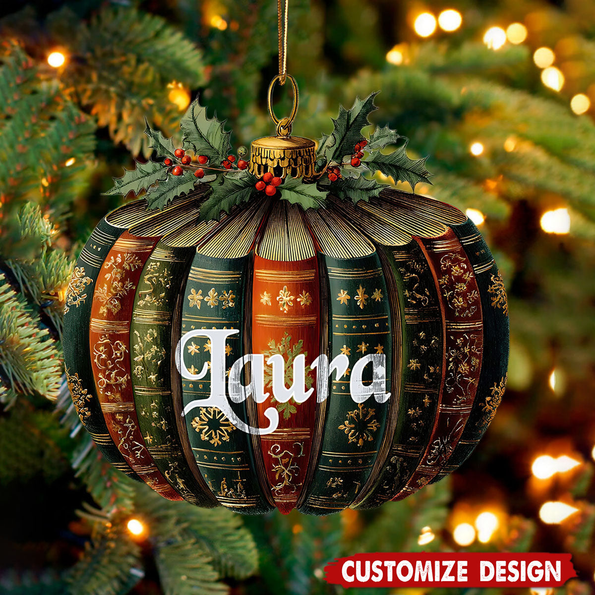 Personalized Book Pumpkin Shape Christmas Ornament-Gift For Book Lover