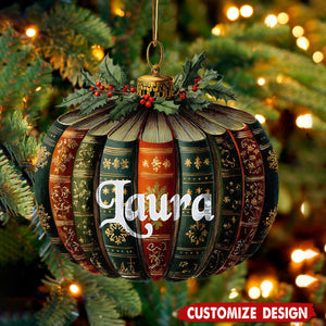 Personalized Book Pumpkin Shape Christmas Ornament-Gift For Book Lover