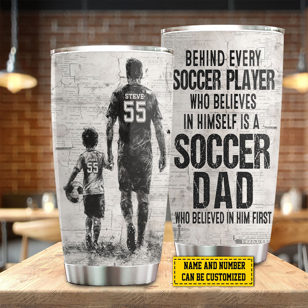 Behind Every Soccer Player-Personalized Soccer Dad Son Stainless Steel Tumbler-Father's Day Gift For Soccer Lovers
