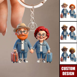 Personalized Old Couple Baby Let's Go Traveling Acrylic Keychain - Gift for Couple Him, for Her