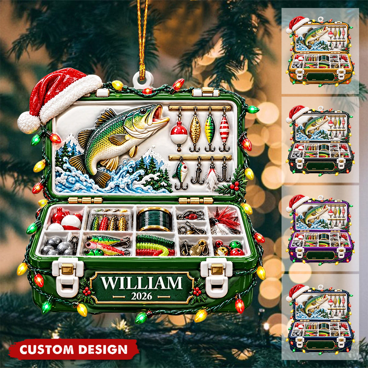 Christmas Gift For Fisherman - Personalized Fishing Tackle Box Embossed Ornament