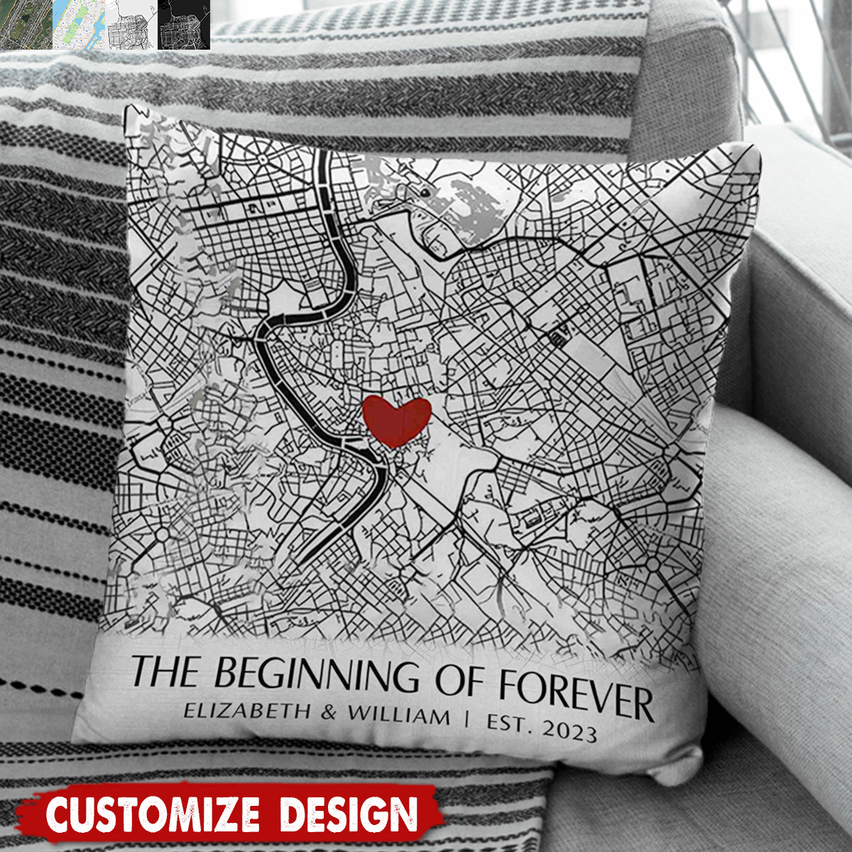 Where It All Began - Map Personalized Couple Pillow - Gift For Husband,Wife,Anniversary