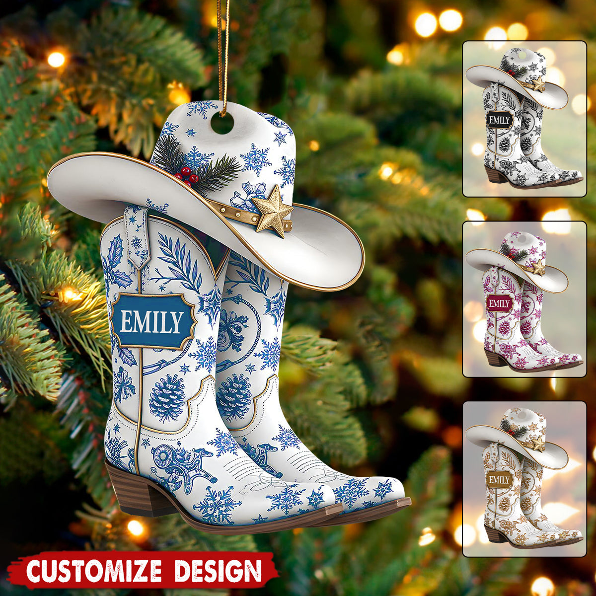 Personalized Cow Girl Boot Christmas Ornament - Gift For Cowgirl