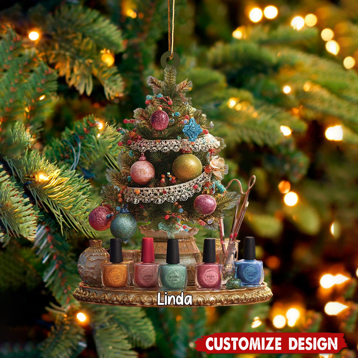 Personalized Nail Artist Christmas Ornament: Custom Name Gift