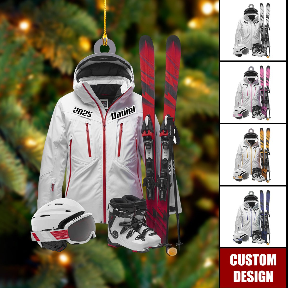 Personalized Ski Equipment Christmas Ornament